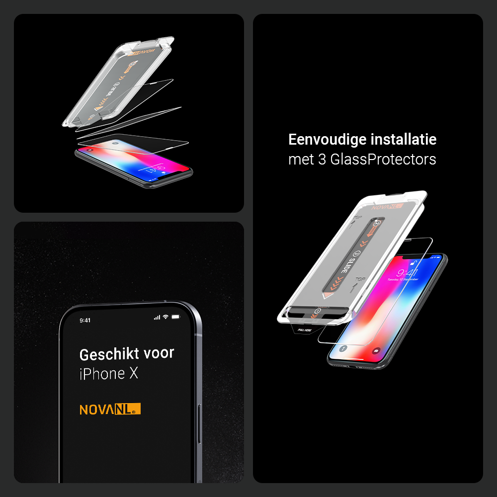 NOVANL 3er-Pack Displayschutzfolie für iPhone X/XS mit Installationskit
