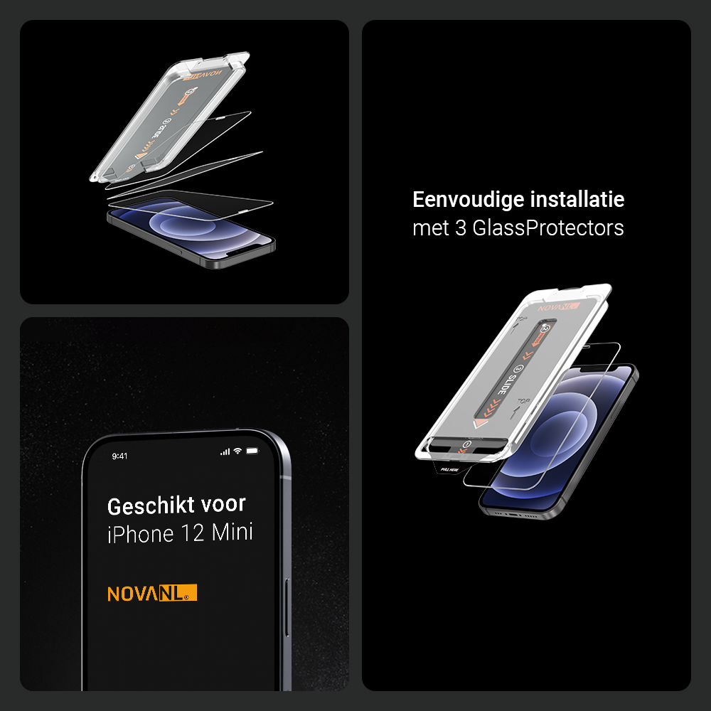 NOVANL 3er-Pack Displayschutzfolie für iPhone 12 Mini mit Installationskit