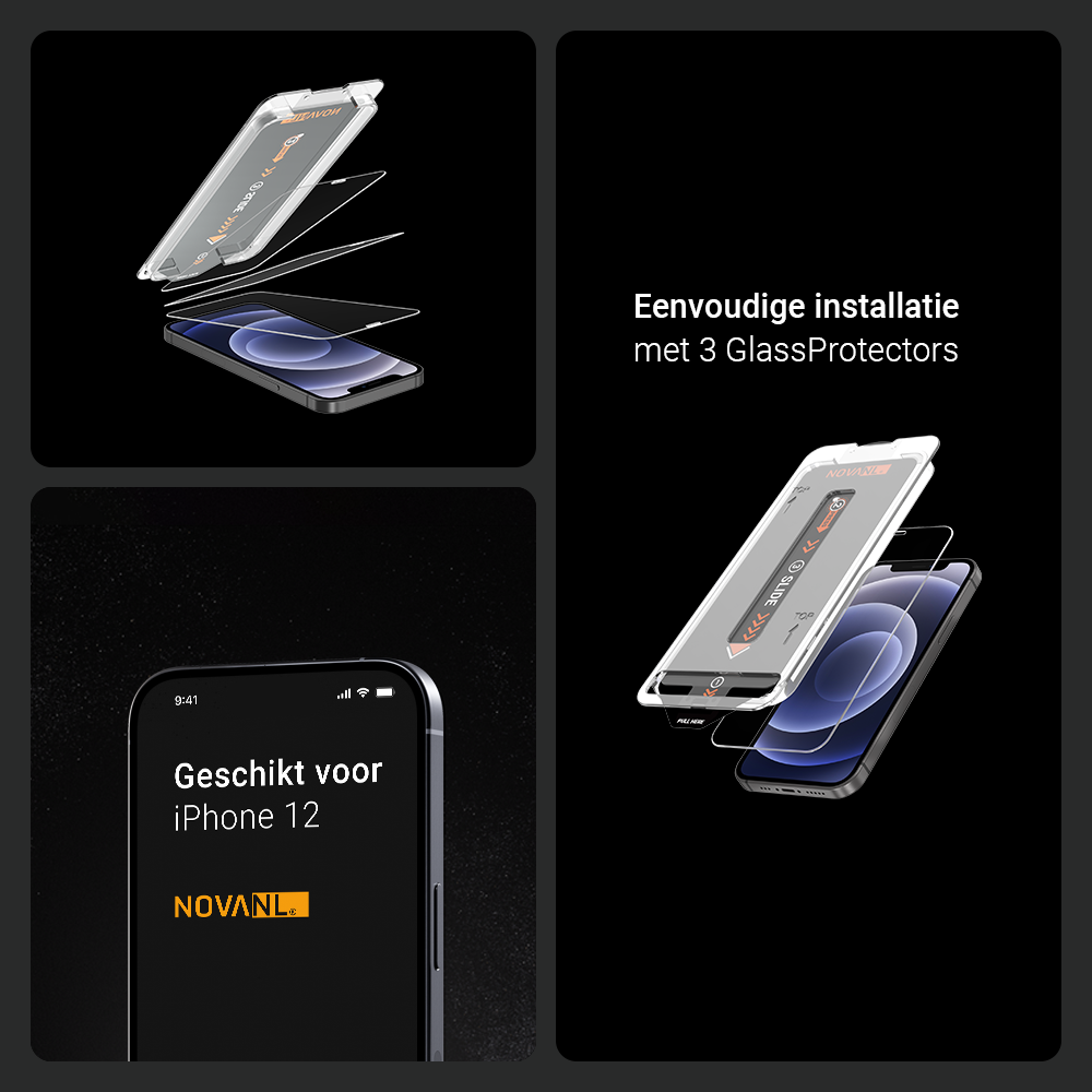 NOVANL 3er-Pack Displayschutzfolie für iPhone 12/12 Pro mit Installationskit