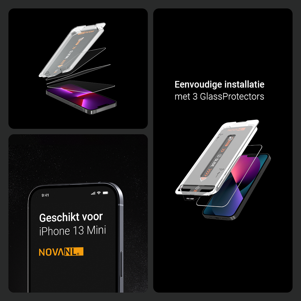 NOVANL 3er-Pack Displayschutzfolie für iPhone 13 Mini mit Installationskit