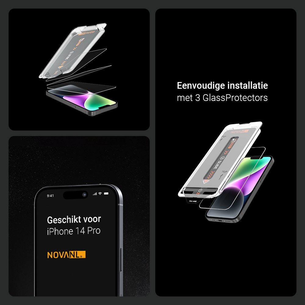 NOVANL 3er-Pack Displayschutzfolie für iPhone 14 Pro mit Installationskit