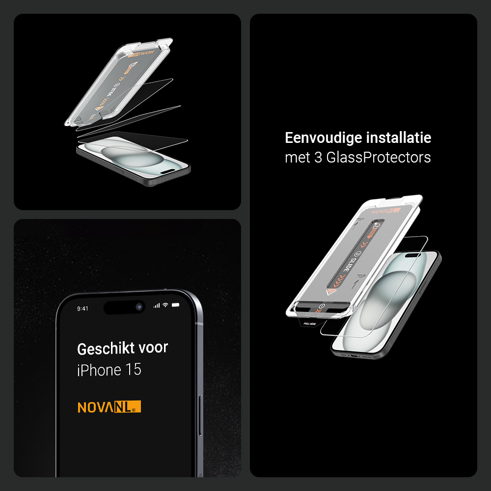 NOVANL 3er-Pack Displayschutzfolie für iPhone 15 mit Installationskit
