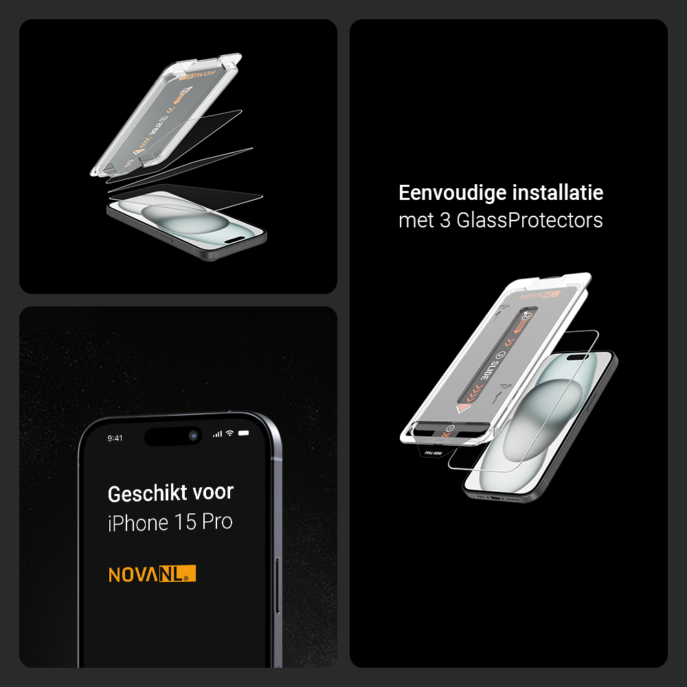 NOVANL 3er-Pack Displayschutzfolie für iPhone 15 Pro mit Installationskit
