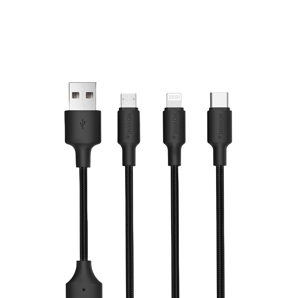 NOVANL SpeedCharge 1.5M USB A naar 3-in-1 12W  Zwart Black