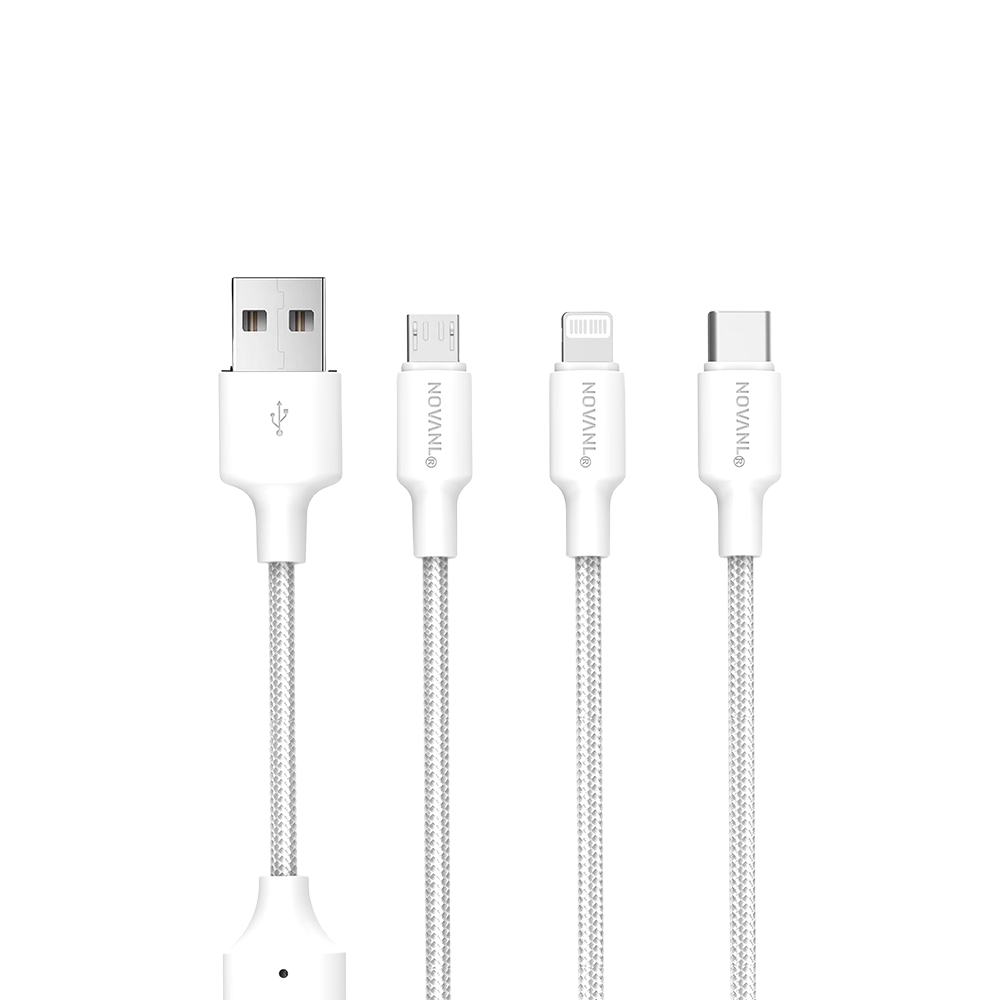 NOVANL SpeedCharge 1.5M USB A naar 3-in-1 12W Wit White