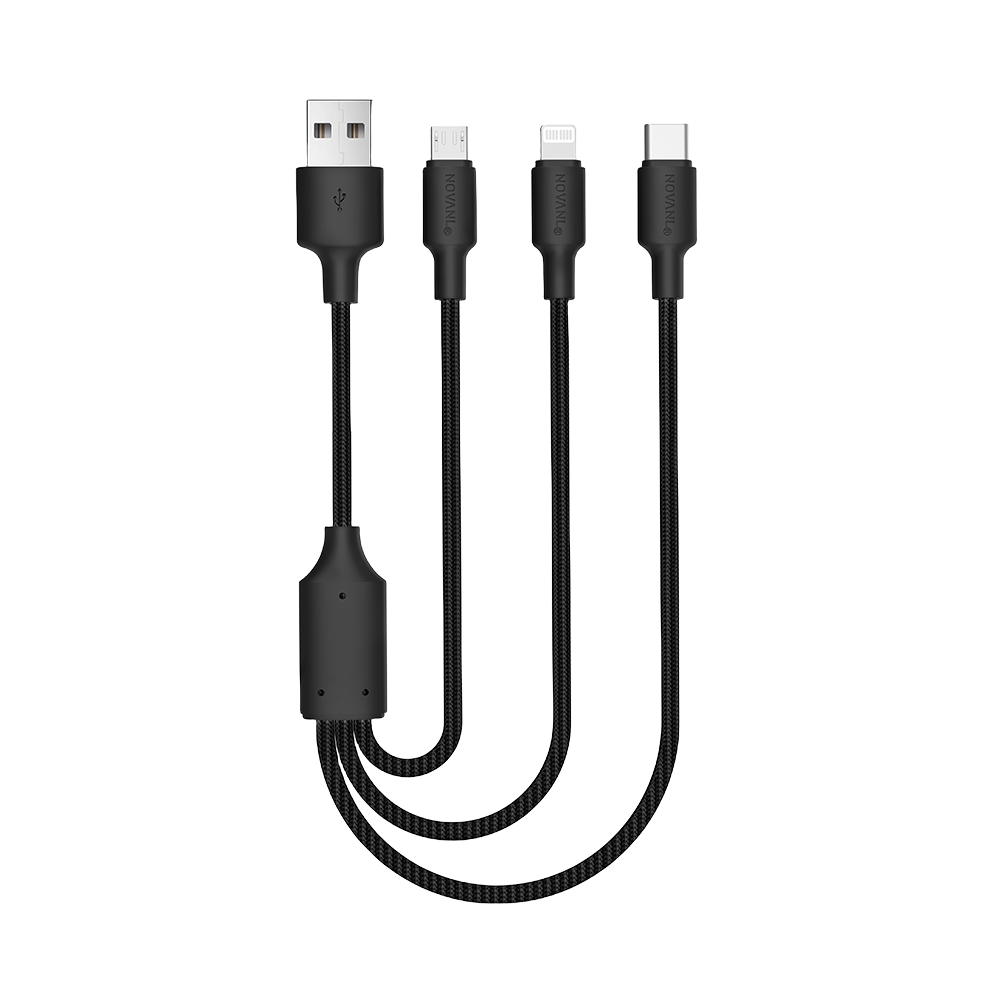 NOVANL SpeedCharge 1.5M USB A naar 3-in-1 12W Zwart Black