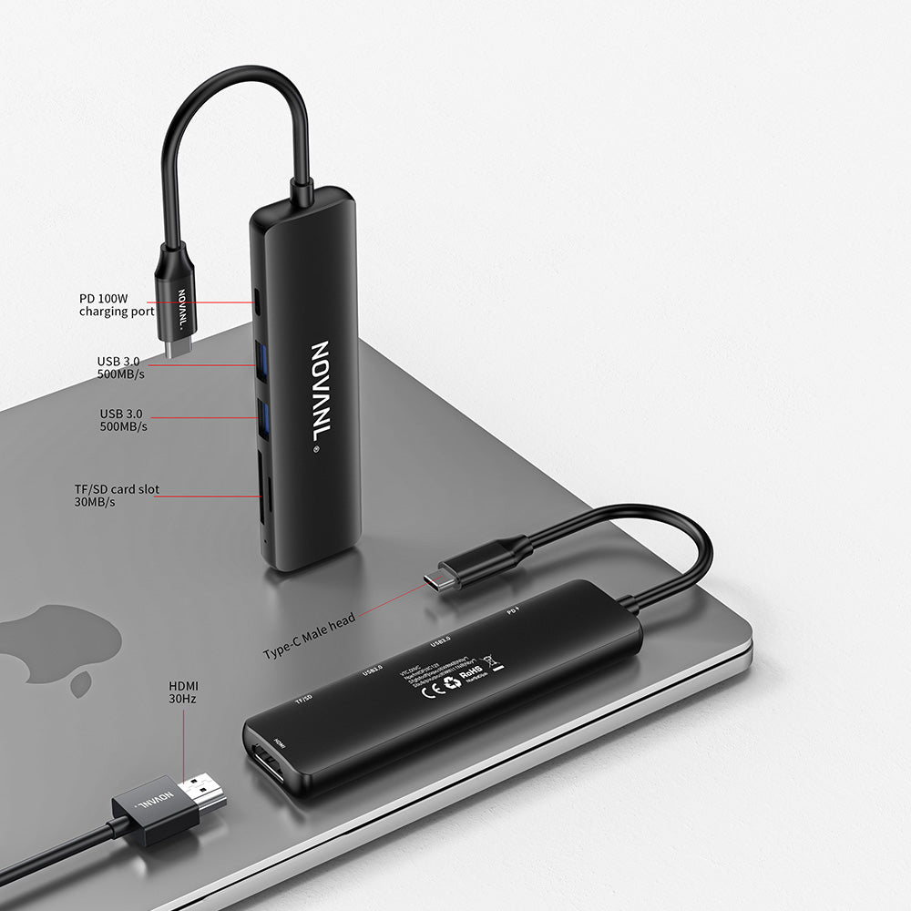 NOVANL Multifunktions-6-in-1-HDMI-Hub mit USB-C