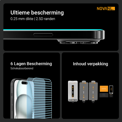 NOVANL 3 in 1 GlassProtector (incl. Applicator) Compatible for iPhone 17 Pro