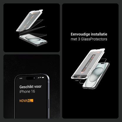 NOVANL 3er-Pack Displayschutzfolie für iPhone 16 mit Installationskit