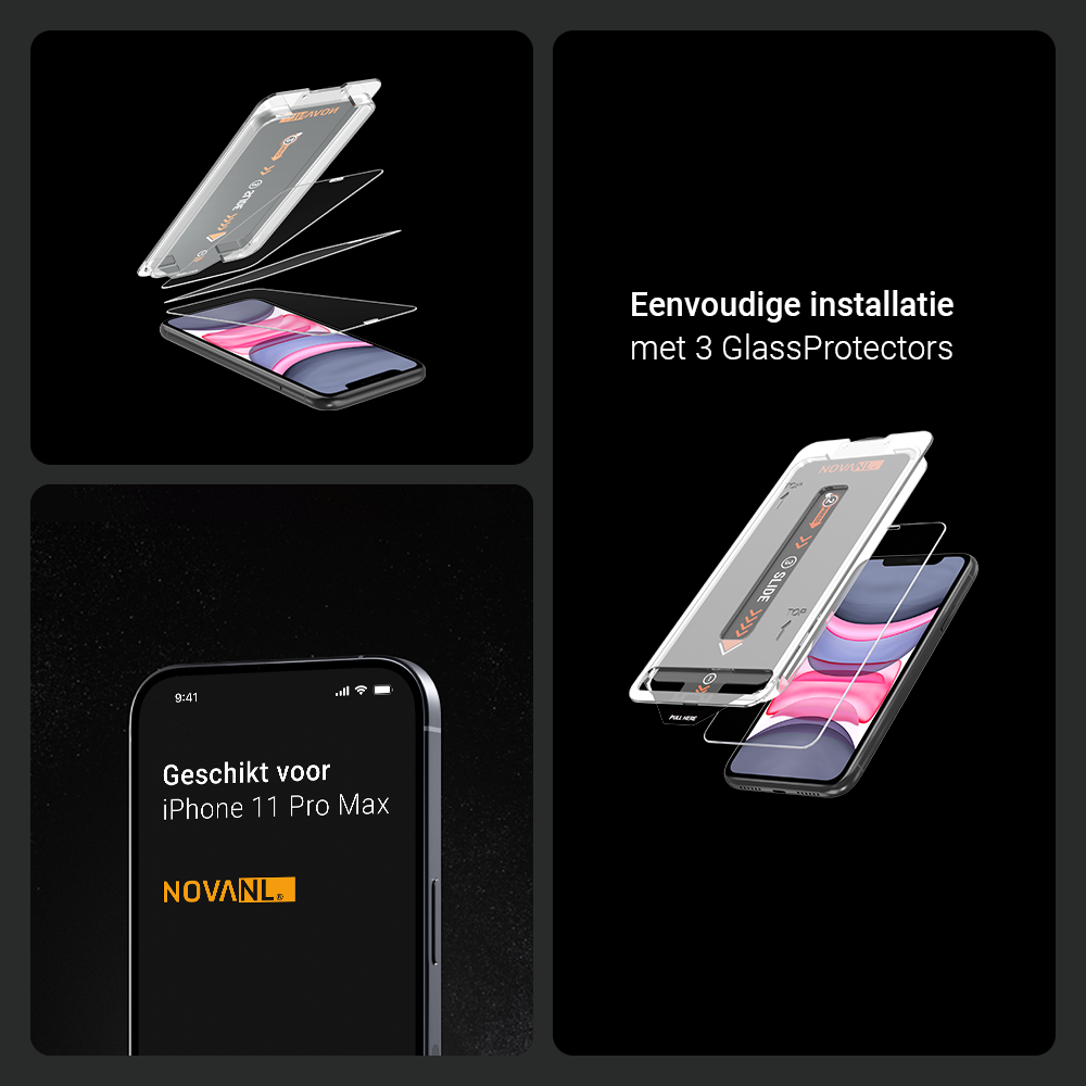NOVANL 3er-Pack Displayschutzfolie für iPhone 11 Pro Max mit Installationskit