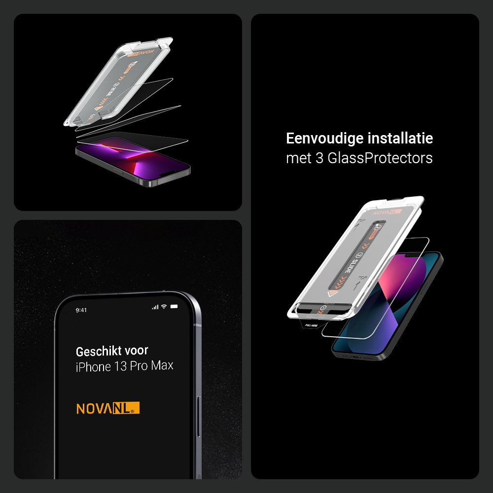 NOVANL 3er-Pack Displayschutzfolie für iPhone 13 Pro Max mit Installationskit
