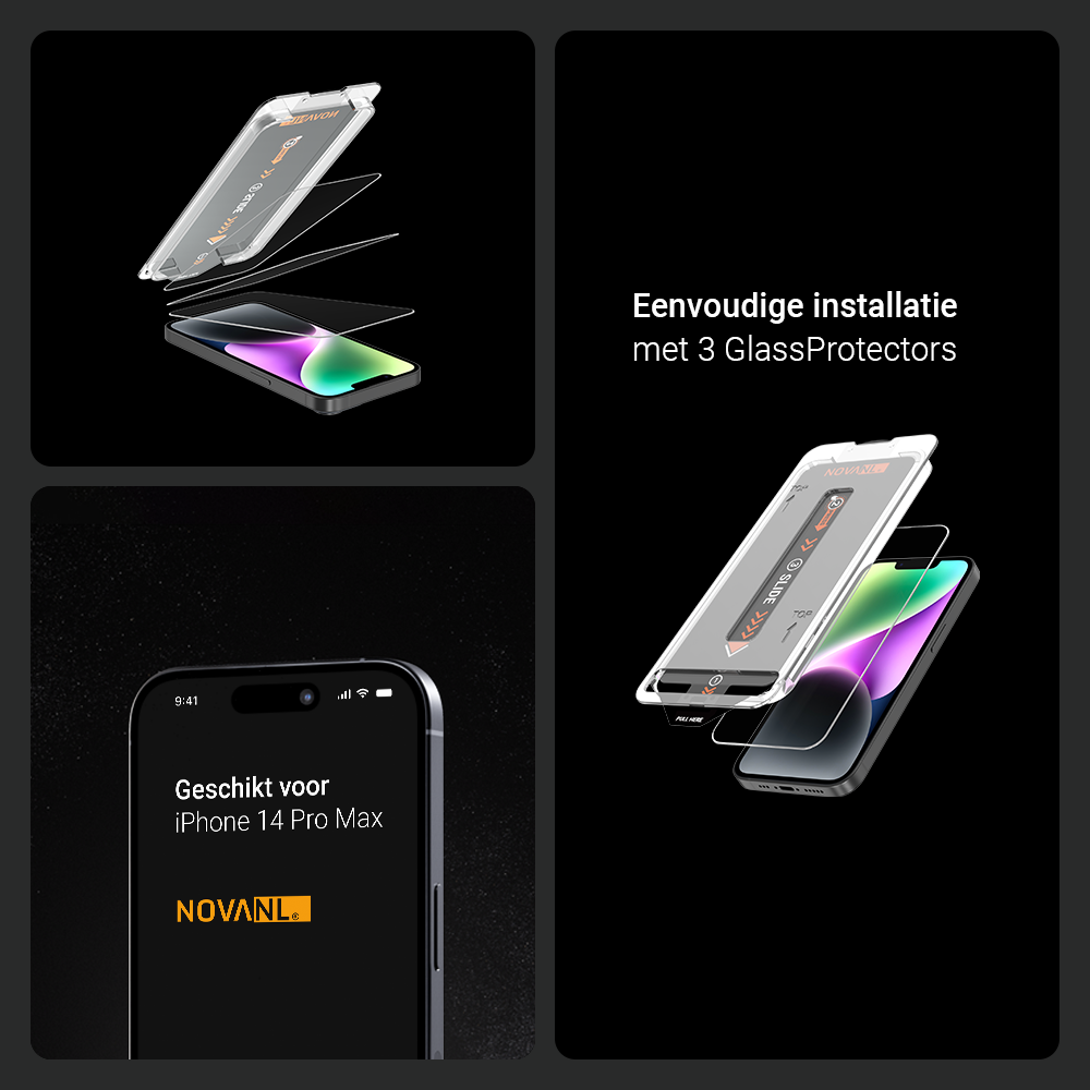 NOVANL 3er-Pack Displayschutzfolie für iPhone 14 Pro Max mit Installationskit