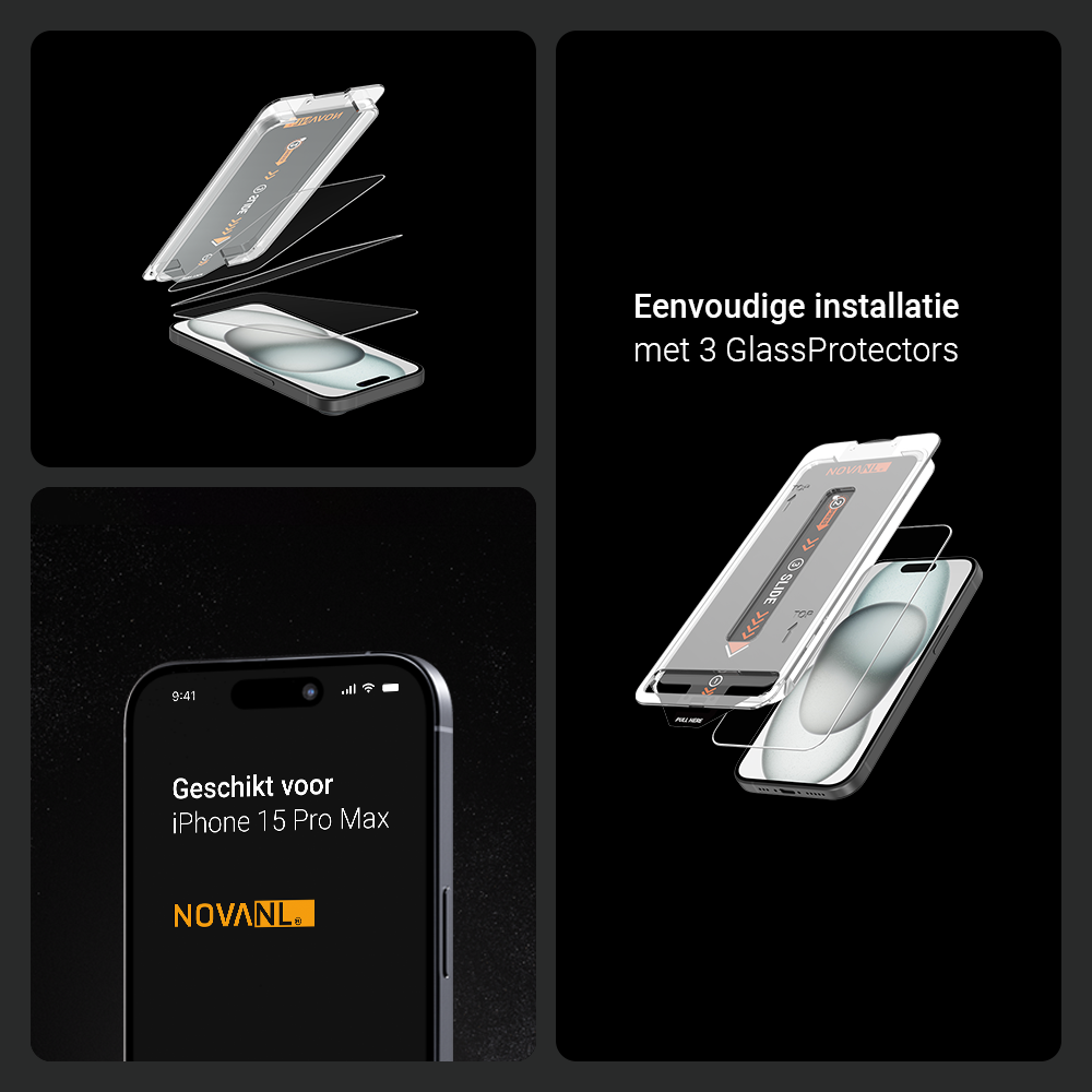 NOVANL 3er-Pack Displayschutzfolie für iPhone 15 Pro Max mit Installationskit