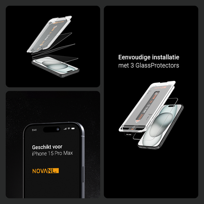NOVANL 3er-Pack Displayschutzfolie für iPhone 15 Pro Max mit Installationskit