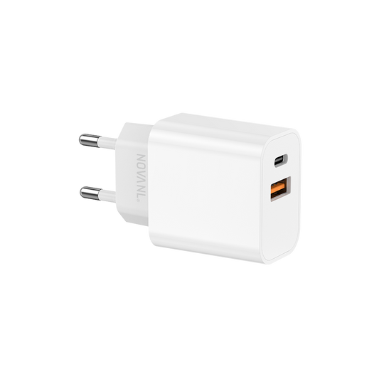 NOVANL ProCharge Adapter 20W USB-A & USB-C (dubbele poort) white 