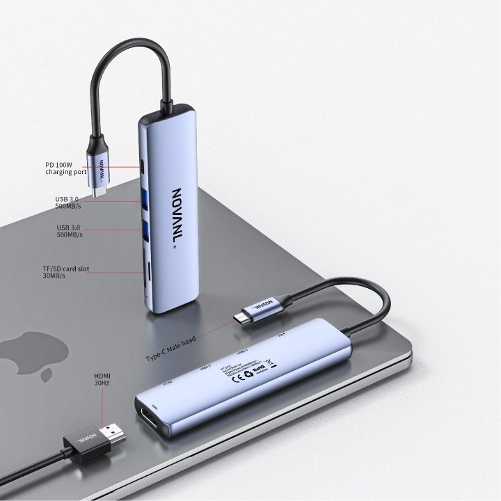 NOVANL Multifunktions-6-in-1-HDMI-Hub mit USB-C